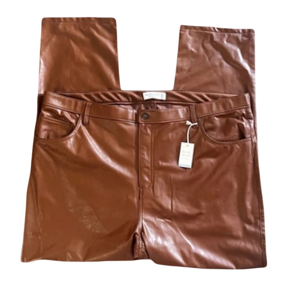 NWT Abercrombie & Fitch The 90s‎ Straight Curve Pants Vegan Leather Size 36 22R